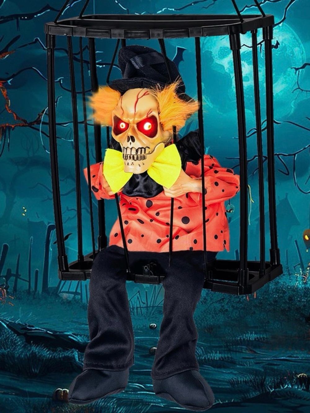 Halloween Spooky Hanging Skeleton Clown Hanging Light-Up Decor (NEW)